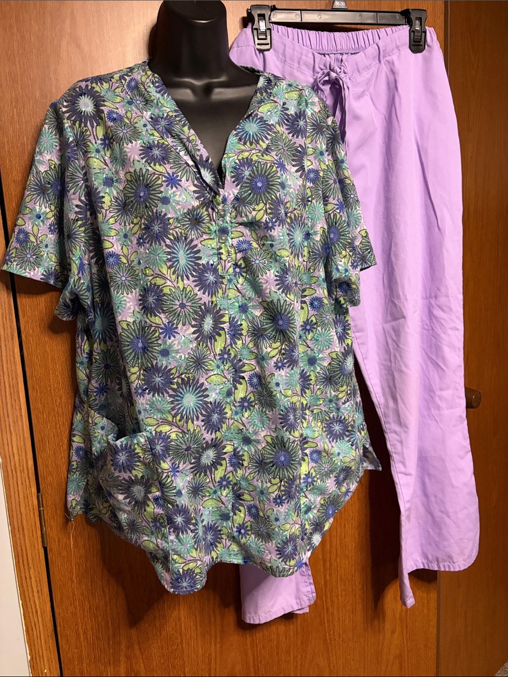 Barco Uniforms Élan Floral Blue and Lilac Scrub Top